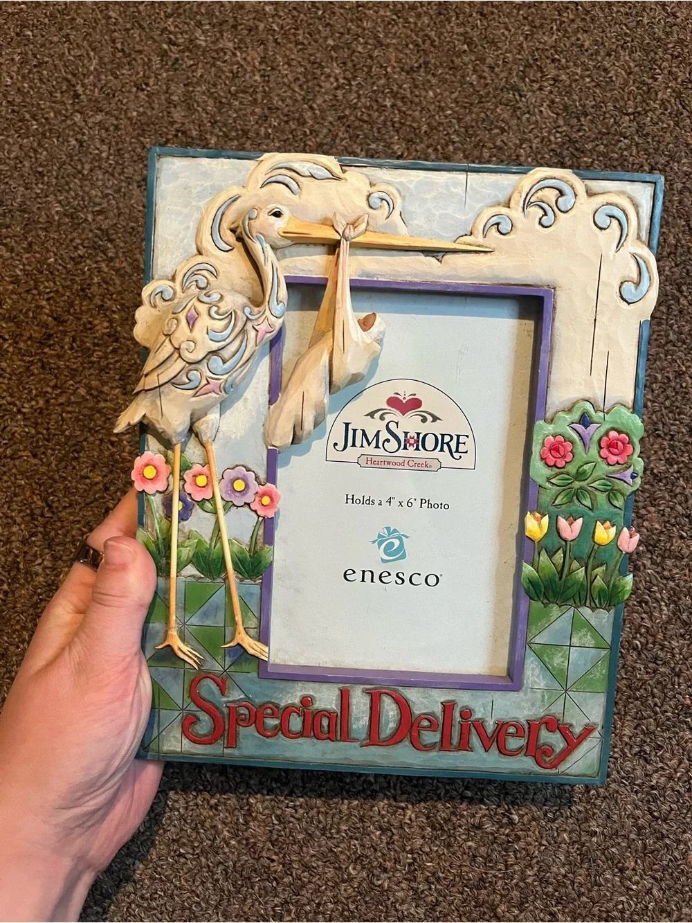 Enesco Jim Stork “Special Delivery” Floral Picture Frame- 4x6”